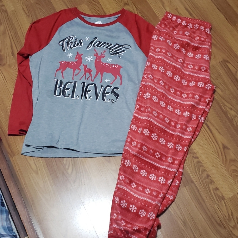 Mens XL Christmas pajamas set pj flannel reindeer